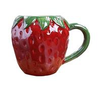 TianqqYongyong Tazas de cerámica con forma de fruta, taza de café creativa, con asa grande, taza de leche reutilizable, taza de fruta 3D, horno microondas disponible (fresa)