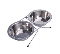 TIANQUXNGI Cuencos dobles de acero inoxidable de 5 pulgadas para mascotas, soporte de metal antideslizante, comedero de agua para gatos y perros pequeños