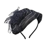 TIANQUXNGI Diadema de encaje de calavera alta, media gorra, diadema de malla francesa, aro para el pelo femenino, elegante, para fiesta de té, adorno formal para el cabello