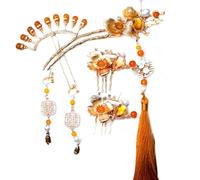 TIANQUXNGI Elegante juego de palillos para el pelo con patrón de flores y borlas, accesorios chinos para el cabello con borlas para mujeres y niñas