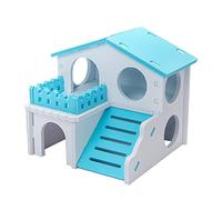 TIANQUXNGI Villa de madera para hámster, casa de 2 pisos, para mascotas pequeñas, hábitat de anidación para jerbos, chinchillas, cobayas, animales pequeños