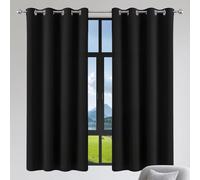TIANTMIN Cortinas Opacas 1 Piezas 120 x 210 cm Poliéster, 100% Blackout con Ojales Suave Cortina Habitacion per Interni Finestre con Anelli, Negro