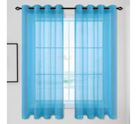 TIANTMIN Cortinas Transparente 240 x 250 cm Translucida Moderno Poliéster Decorativas Visillos Decorativos para Sala Cuarto Dormitorio Comedor Salon Cocina Salón, Azul Cielo
