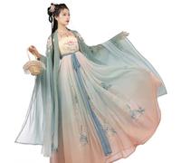 TIANTOO Vestido vintage Hanfu para mujer (tallas S-XL), falda tradicional china (45-70 kg), chal y falda, bordado exquisito,S,Green