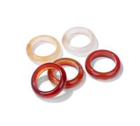 TIANXIAOQWE 5 anillos de piedra natural, cuarzo rosa, lapislázuli, para mujeres y hombres, 16-20mm, Piedra Vidrio Piedra esmaltado cristal, Zirconia cúbica Ágata Obsidiana
