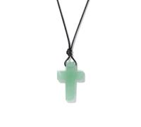 TIANXIAOQWE Collar con colgante de cruz de lapislázuli de Pascua, hilo de cera tejido a mano, accesorio de cadena de suéter, 45cm, Piedra Madera, Cristal