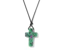 TIANXIAOQWE Collar con colgante de cruz de lapislázuli de Pascua, hilo de cera tejido a mano, accesorio de cadena de suéter, 45cm, Piedra Madera, Cristal