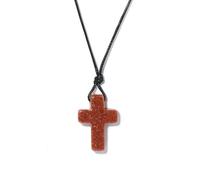 TIANXIAOQWE Collar con colgante de cruz de lapislázuli de Pascua, hilo de cera tejido a mano, accesorio de cadena de suéter, 45cm, Piedra Madera, Cristal