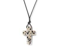 TIANXIAOQWE Collar con colgante de cruz de lapislázuli de Pascua, hilo de cera tejido a mano, accesorio de cadena de suéter, 45cm, Piedra Madera, Cristal