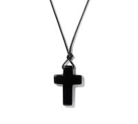 TIANXIAOQWE Collar con colgante de cruz de lapislázuli de Pascua, hilo de cera tejido a mano, accesorio de cadena de suéter, 45cm, Piedra Madera, Cristal