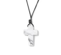 TIANXIAOQWE Collar con colgante de cruz de lapislázuli de Pascua, hilo de cera tejido a mano, accesorio de cadena de suéter, 45cm, Piedra Madera, Cristal