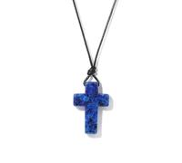 TIANXIAOQWE Collar con colgante de cruz de lapislázuli de Pascua, hilo de cera tejido a mano, accesorio de cadena de suéter, 45cm, Piedra Madera, Cristal