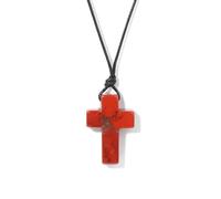 TIANXIAOQWE Collar con colgante de cruz de lapislázuli de Pascua, hilo de cera tejido a mano, accesorio de cadena de suéter, 45cm, Piedra Madera, Cristal
