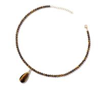 TIANXIAOQWE Collar con colgante de piedra natural que proporciona un collar de clavícula de cuentas finas para novia, Piedra Madera, Crystal