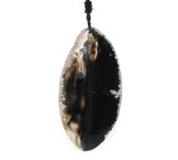 TIANXIAOQWE Collar de cadena de cuerda negra con colgante de ágata de ónix natural e irregular, 60cm, Piedra, Cuarzo