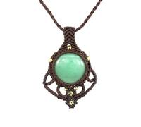 TIANXIAOQWE Collar de cadena trenzada de macramé hecho a mano con cuerda de hilo natural y piedra de aventurina verde, para mujeres y hombres, 76cm, Piedra, Cuarzo