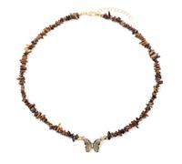 TIANXIAOQWE Collar de cuentas de grava de piedra para mujer, simple y versátil, accesorios de suéter de mariposa, Piedra Madera, Cristal
