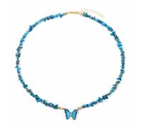 TIANXIAOQWE Collar de cuentas de grava de piedra para mujer, simple y versátil, accesorios de suéter de mariposa, Piedra Madera, Cristal