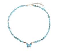 TIANXIAOQWE Collar de cuentas de grava de piedra para mujer, simple y versátil, accesorios de suéter de mariposa, Piedra Madera, Cristal