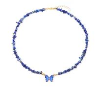 TIANXIAOQWE Collar de cuentas de grava de piedra para mujer, simple y versátil, accesorios de suéter de mariposa, Piedra Madera, Cristal