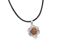 TIANXIAOQWE Collar de cuerda de cuero para mujer, colgante de piedra para hombre y mujer, europeo y americano, 45cm, Piedra Madera, Cristal