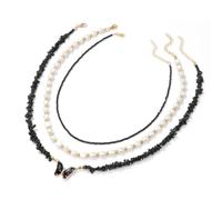 TIANXIAOQWE Collar de tres piezas de mariposa de grava, cadena de perlas de imitación, accesorios para vestido de noche, Piedra Madera, Cristal