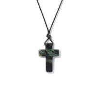 TIANXIAOQWE Collar simple de lapislázuli azul con cruz de Pascua, colgante de hilo de cera trenzado a mano, accesorio de cadena de jersey, 45cm, Piedra Madera, Cristal