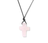 TIANXIAOQWE Collar simple de Pascua con colgante de cruz de lapislázuli, accesorio de cadena de suéter tejido a mano con hilo de cera, 45cm, Piedra Madera, Cristal