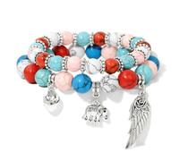 TIANXIAOQWE Juego de 2 pulseras de cuentas de piedra de pino bohemio para hombres y mujeres, colgante de corazón de elefante para parejas, Piedra Madera, Crystal