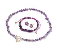 TIANXIAOQWE Juego de collar y pulsera de tres piezas con cuentas de piedra y aretes de cumpleaños, 45cm, Piedra Madera, Cristal