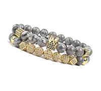 TIANXIAOQWE Juego de pulseras de cuentas de 19 cm para hombres y mujeres, color negro mate, ónix natural, Piedra, Cuarzo