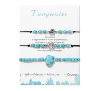 TIANXIAOQWE Juego de tres piezas de pulsera con diseño de tortuga y cruz de cuentas de piedra para hombre y mujer, azul turquesa, Piedra Madera, Crystal