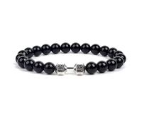 TIANXIAOQWE Mancuernas de 19 cm para hombre, pulsera de cuentas de piedra volcánica negra natural, hecha a mano, Piedra, Cuarzo