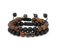 TIANXIAOQWE Pulsera ajustable de cuentas de piedra volcánica tejida con piedra, Piedra Madera, Crystal