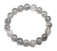 TIANXIAOQWE Pulsera de cuarzo gris natural con cuentas redondas hechas a mano para mujeres y hombres y yoga, 20cm 7.9inch, Piedra Madera, Crystal
