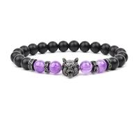 TIANXIAOQWE Pulsera de cuentas de ágata negra natural de 19 cm para hombre, pulsera elástica de cuentas de 8 mm, color azul, Piedra, Cuarzo