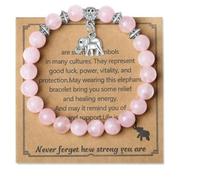 TIANXIAOQWE Pulsera de cuentas de piedra de cebra en polvo natural de 8 mm para hombres y mujeres, pulsera con colgante de elefante, Piedra Madera, Crystal