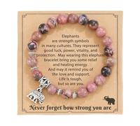 TIANXIAOQWE Pulsera de cuentas de piedra de cebra en polvo natural de 8 mm para hombres y mujeres, pulsera con colgante de elefante, Piedra Madera, Crystal