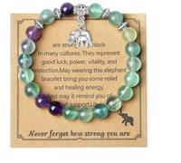 TIANXIAOQWE Pulsera de cuentas de piedra de cebra en polvo natural de 8 mm para hombres y mujeres, pulsera con colgante de elefante, Piedra Madera, Crystal