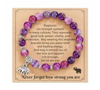TIANXIAOQWE Pulsera de cuentas de piedra de cebra en polvo natural de 8 mm para hombres y mujeres, pulsera con colgante de elefante, Piedra Madera, Crystal
