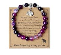 TIANXIAOQWE Pulsera de cuentas de piedra de cebra en polvo natural de 8 mm para hombres y mujeres, pulsera con colgante de elefante, Piedra Madera, Crystal