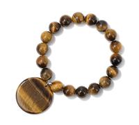 TIANXIAOQWE Pulsera de cuentas de piedra natural de 10 mm, placa redonda, 19cm, Piedra Madera, Crystal