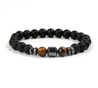 TIANXIAOQWE Pulsera de cuentas de piedra natural de 8 mm con espaciador negro esmerilado y cuerda elástica para hombre, Piedra Madera, Crystal