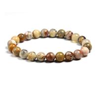 TIANXIAOQWE Pulsera de cuentas redondas de ágata de encaje de piedra natural para mujeres y hombres, accesorios de cuentas de jaspe, 16cm 6.3inch, Piedra Madera, Crystal
