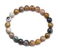 TIANXIAOQWE Pulsera de cuentas redondas de piedra de jaspe oceánico natural de 6, 8 y 10 mm, para mujeres y hombres, ágata oceánica, 19cm 7.5inch, Piedra Madera, Crystal