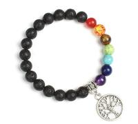 TIANXIAOQWE Pulsera de cuerda elástica de 7 chakras de 19 cm, con cuentas de piedra de lava negra natural, para mujeres y hombres, Piedra, Cuarzo