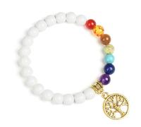 TIANXIAOQWE Pulsera de cuerda elástica de 7 chakras de 19 cm, con cuentas de piedra de lava negra natural, para mujeres y hombres, Piedra, Cuarzo