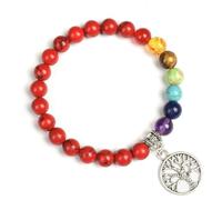 TIANXIAOQWE Pulsera de cuerda elástica de 7 chakras de 19 cm, con cuentas de piedra de lava negra natural, para mujeres y hombres, Piedra, Cuarzo