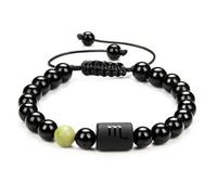 TIANXIAOQWE Pulsera de pareja de piedras negras para mujeres y hombres, pulsera trenzada de cuentas de piedra natural, NO BOX, Piedra Vidrio Piedra esmaltado cristal, Circonita cúbica Ágata Obsidiana