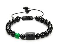 TIANXIAOQWE Pulsera de pareja de piedras negras para mujeres y hombres, pulsera trenzada de cuentas de piedra natural, NO BOX, Piedra Vidrio Piedra esmaltado cristal, Circonita cúbica Ágata Obsidiana